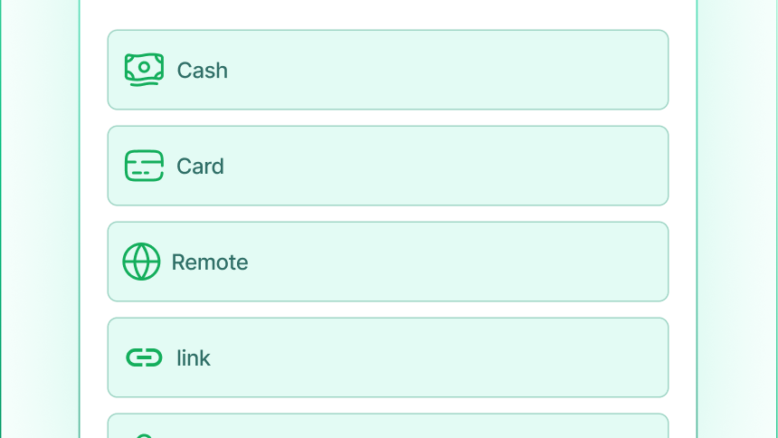 Interfaz: listado de parcelas con precios y selector de tipo de pago