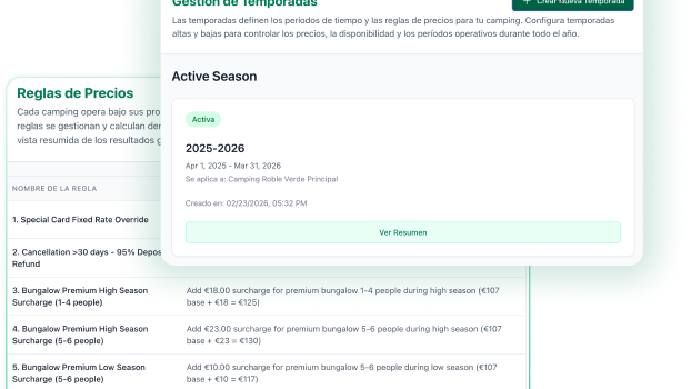 Interfície: gestió de temporades i regles de preus